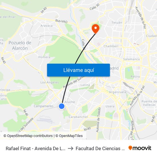 Rafael Finat - Avenida De Las Águilas to Facultad De Ciencias Químicas map