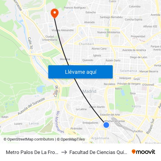 Metro Palos De La Frontera to Facultad De Ciencias Químicas map
