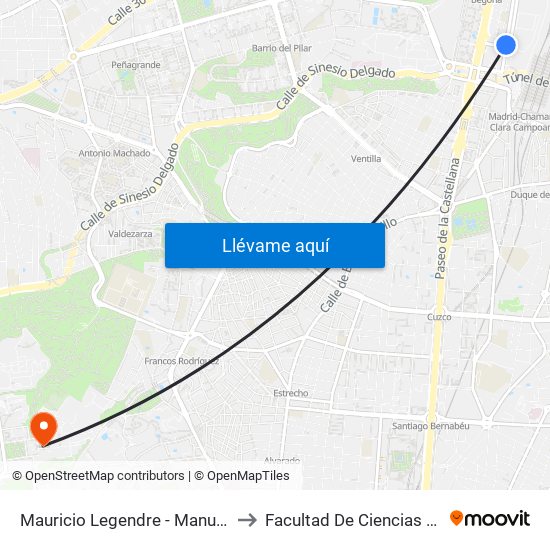 Mauricio Legendre - Manuel Caldeiro to Facultad De Ciencias Químicas map