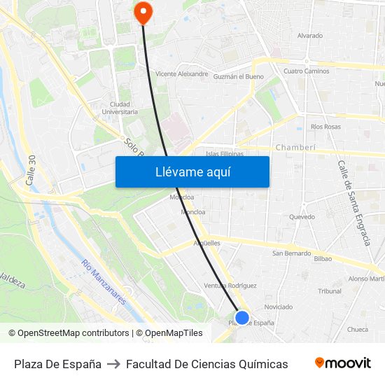 Plaza De España to Facultad De Ciencias Químicas map