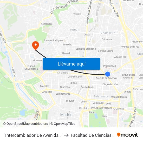Intercambiador De Avenida De América to Facultad De Ciencias Químicas map