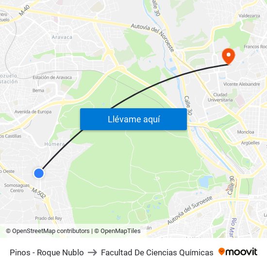 Pinos - Roque Nublo to Facultad De Ciencias Químicas map