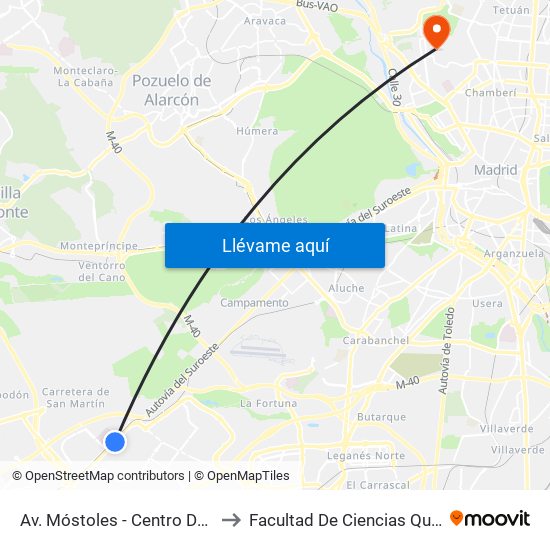 Av. Móstoles - Centro De Salud to Facultad De Ciencias Químicas map