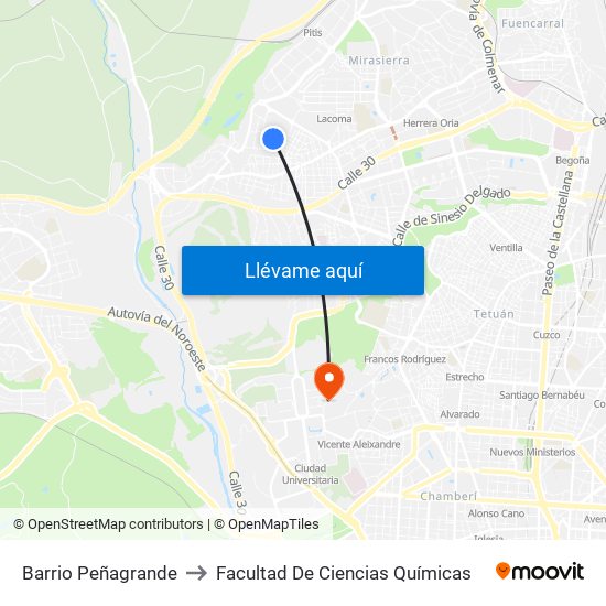 Barrio Peñagrande to Facultad De Ciencias Químicas map