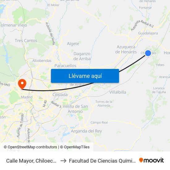Calle Mayor, Chiloeches to Facultad De Ciencias Químicas map
