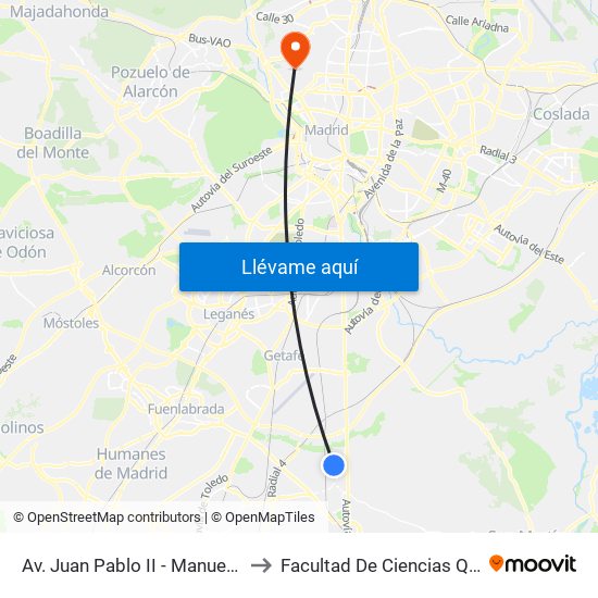 Av. Juan Pablo II - Manuel De Falla to Facultad De Ciencias Químicas map