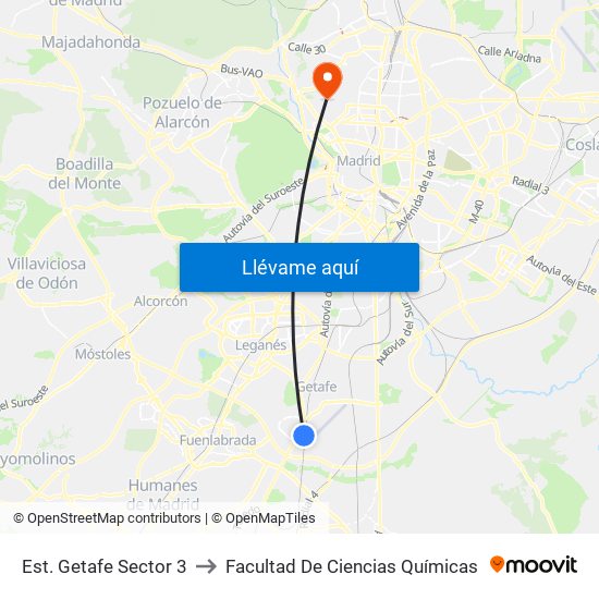 Est. Getafe Sector 3 to Facultad De Ciencias Químicas map