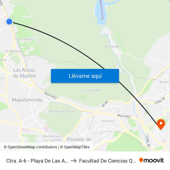 Ctra. A-6 - Playa De Las Américas to Facultad De Ciencias Químicas map