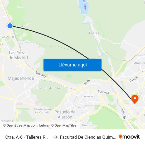 Ctra. A-6 - Talleres Renfe to Facultad De Ciencias Químicas map