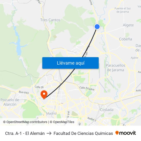 Ctra. A-1 - El Alemán to Facultad De Ciencias Químicas map