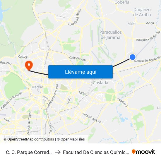 C. C. Parque Corredor to Facultad De Ciencias Químicas map