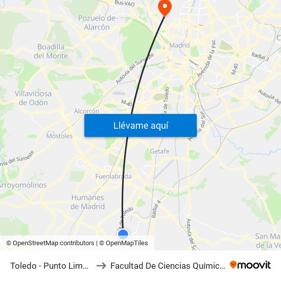 Toledo - Punto Limpio to Facultad De Ciencias Químicas map