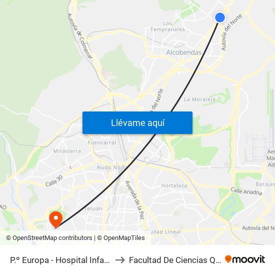 P.º Europa - Hospital Infanta Sofía to Facultad De Ciencias Químicas map