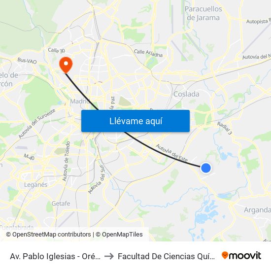 Av. Pablo Iglesias - Orégano to Facultad De Ciencias Químicas map