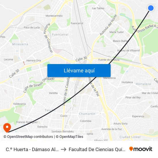 C.º Huerta - Dámaso Alonso to Facultad De Ciencias Químicas map