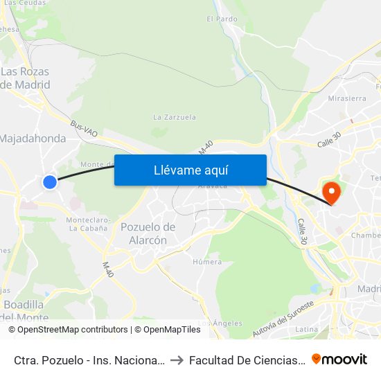 Ctra. Pozuelo - Ins. Nacional De Sanidad to Facultad De Ciencias Químicas map