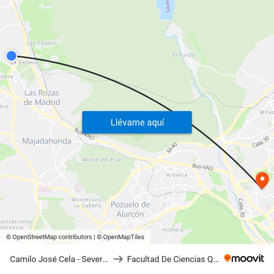 Camilo José Cela - Severo Ochoa to Facultad De Ciencias Químicas map