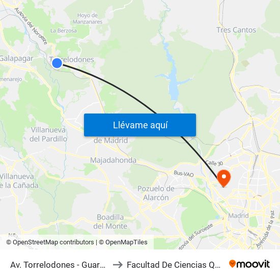 Av. Torrelodones - Guardia Civil to Facultad De Ciencias Químicas map