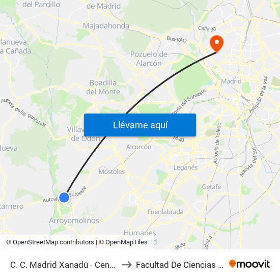 C. C. Madrid Xanadú - Centro De Ocio to Facultad De Ciencias Químicas map