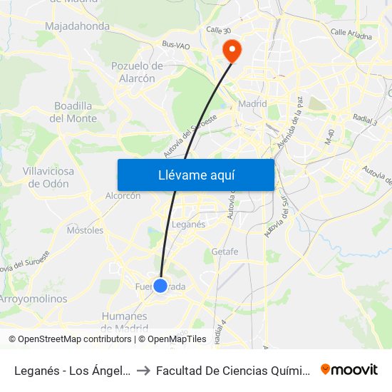 Leganés - Los Ángeles to Facultad De Ciencias Químicas map