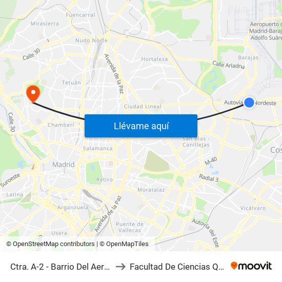 Ctra. A-2 - Barrio Del Aeropuerto to Facultad De Ciencias Químicas map