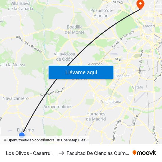Los Olivos - Casarrubios to Facultad De Ciencias Químicas map