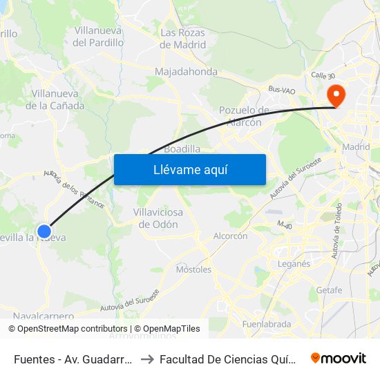 Fuentes - Av. Guadarrama to Facultad De Ciencias Químicas map
