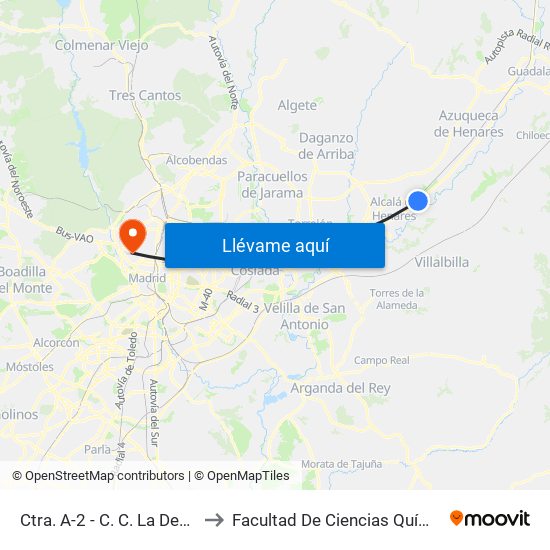 Ctra. A-2 - C. C. La Dehesa to Facultad De Ciencias Químicas map