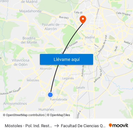 Móstoles - Pol. Ind. Restaurante to Facultad De Ciencias Químicas map