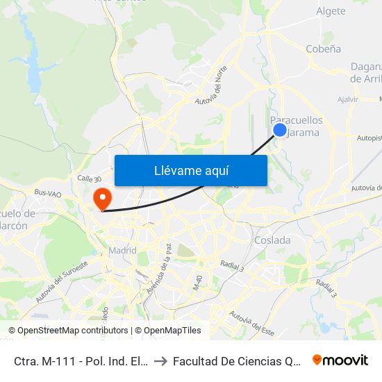 Ctra. M-111 - Pol. Ind. El Pulido to Facultad De Ciencias Químicas map