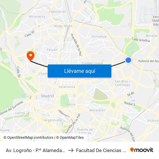 Av. Logroño - P.º Alameda De Osuna to Facultad De Ciencias Químicas map