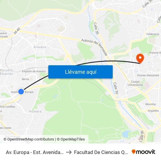 Av. Europa - Est. Avenida Europa to Facultad De Ciencias Químicas map