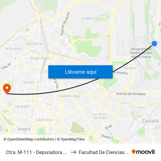 Ctra. M-111 - Depuradora Valdebebas to Facultad De Ciencias Químicas map