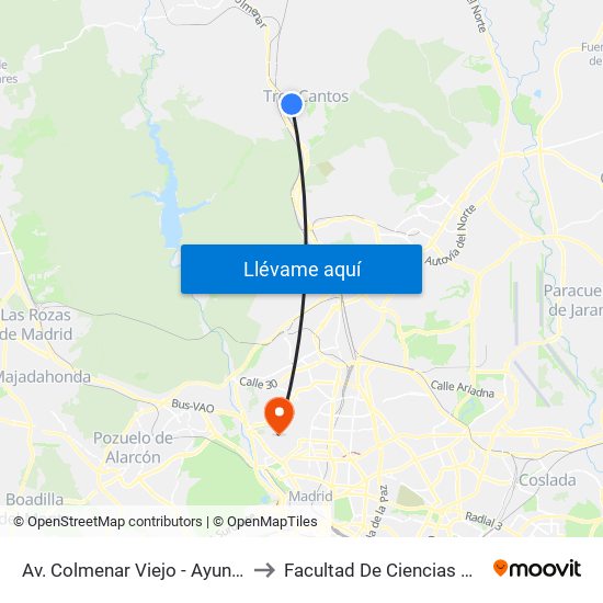 Av. Colmenar Viejo - Ayuntamiento to Facultad De Ciencias Químicas map