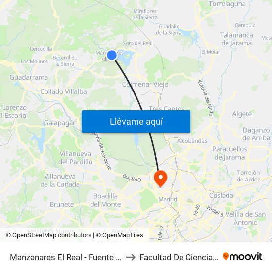 Manzanares El Real - Fuente De Las Ermitas to Facultad De Ciencias Químicas map