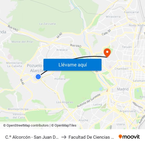 C.º Alcorcón - San Juan De La Cruz to Facultad De Ciencias Químicas map