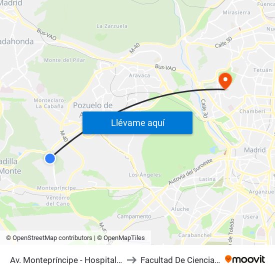 Av. Montepríncipe - Hospital Montepríncipe to Facultad De Ciencias Químicas map