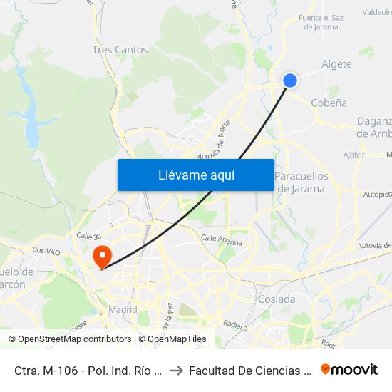 Ctra. M-106 - Pol. Ind. Río De Janeiro to Facultad De Ciencias Químicas map