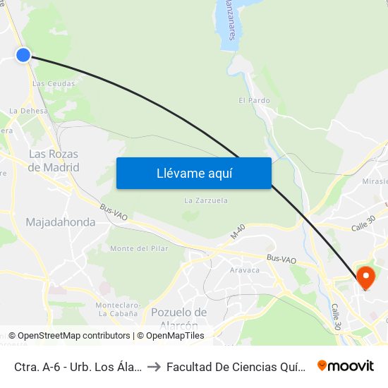 Ctra. A-6 - Urb. Los Álamos to Facultad De Ciencias Químicas map