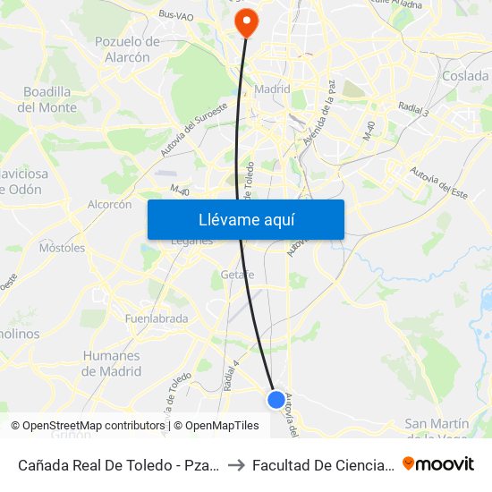 Cañada Real De Toledo - Pza. Las Mercedes to Facultad De Ciencias Químicas map