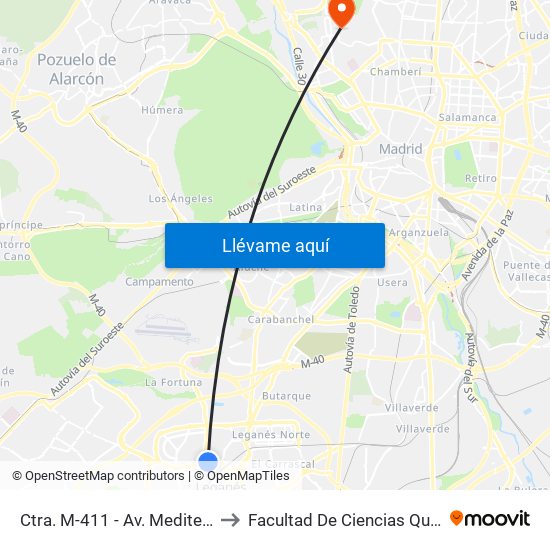 Ctra. M-411 - Av. Mediterráneo to Facultad De Ciencias Químicas map