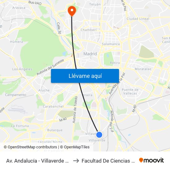Av. Andalucía - Villaverde Bajo Cruce to Facultad De Ciencias Químicas map