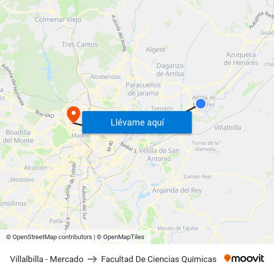 Villalbilla - Mercado to Facultad De Ciencias Químicas map
