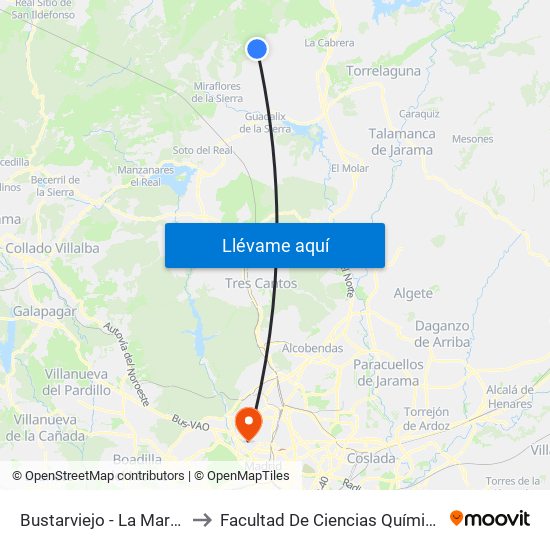 Bustarviejo - La Maruja to Facultad De Ciencias Químicas map