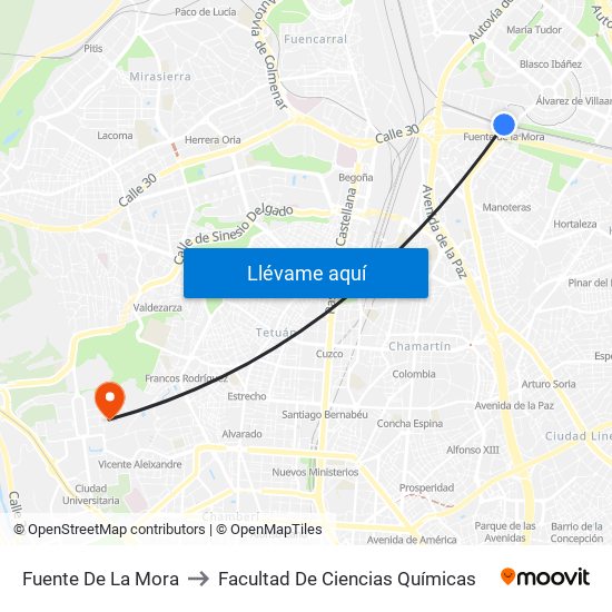 Fuente De La Mora to Facultad De Ciencias Químicas map