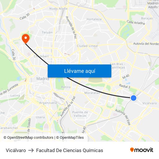 Vicálvaro to Facultad De Ciencias Químicas map