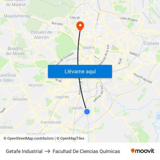 Getafe Industrial to Facultad De Ciencias Químicas map