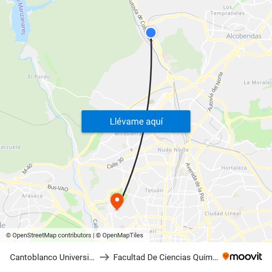 Cantoblanco Universidad to Facultad De Ciencias Químicas map