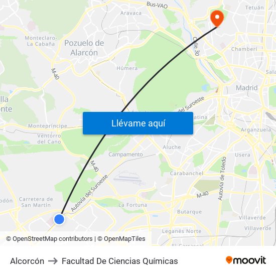 Alcorcón to Facultad De Ciencias Químicas map