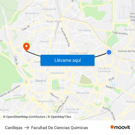 Canillejas to Facultad De Ciencias Químicas map